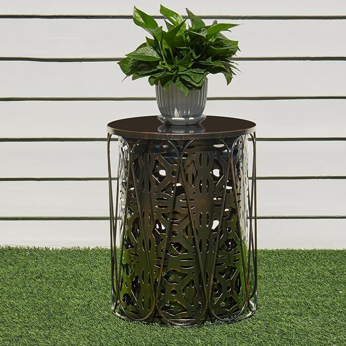 Y&M Set of 3 End Tables, Nesting Metal Round Coffee Table, Heavy Duty Metal Plant Stand Garden Stool, Outdoor Multifunctional Use Black with Bronze (Ship from US) - Image 6