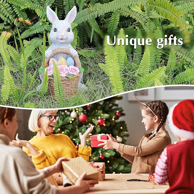 Bunny Easter Decorations Outdoor, Solar Rabbit Garden Statue, Unique Outside Lawn Animal Ornaments for Patio Clearance Balcony Court, Great Housewarming Gifts to Mom Women Birthday Mother's Day
