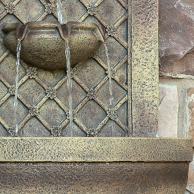Sunnydaze 31" Outdoor Wall Water Fountain with Pump and Panel - Florentine Stone - Rosette - Solar-Powered