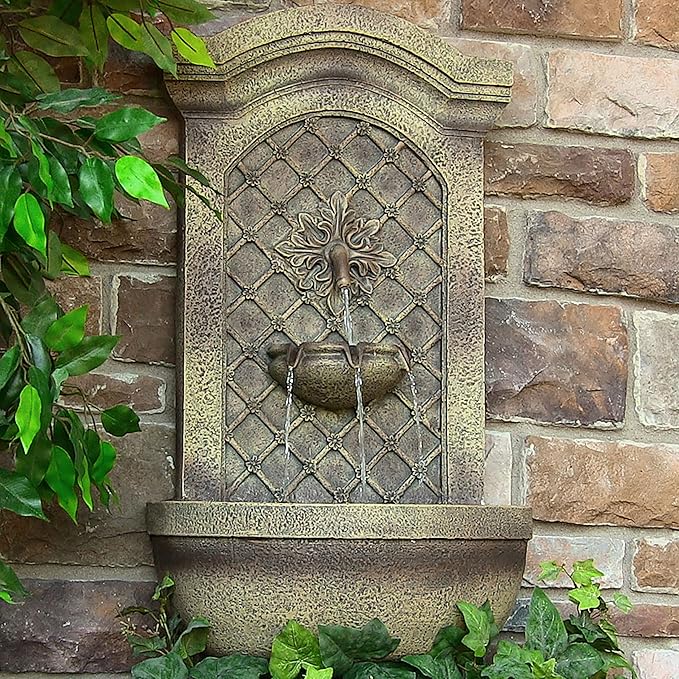 Sunnydaze 31" Outdoor Wall Water Fountain with Pump - Florentine Stone - Rosette - Electric