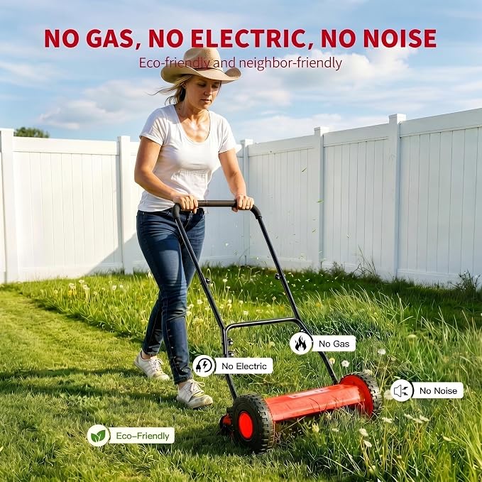 14" Push Lawn Mower, Manual Hand Push Lawn Mower Without Grass Catcher, Lightweight & Portable Walk-Behind Mower for Small Yards, Garden & Patio - Image 5