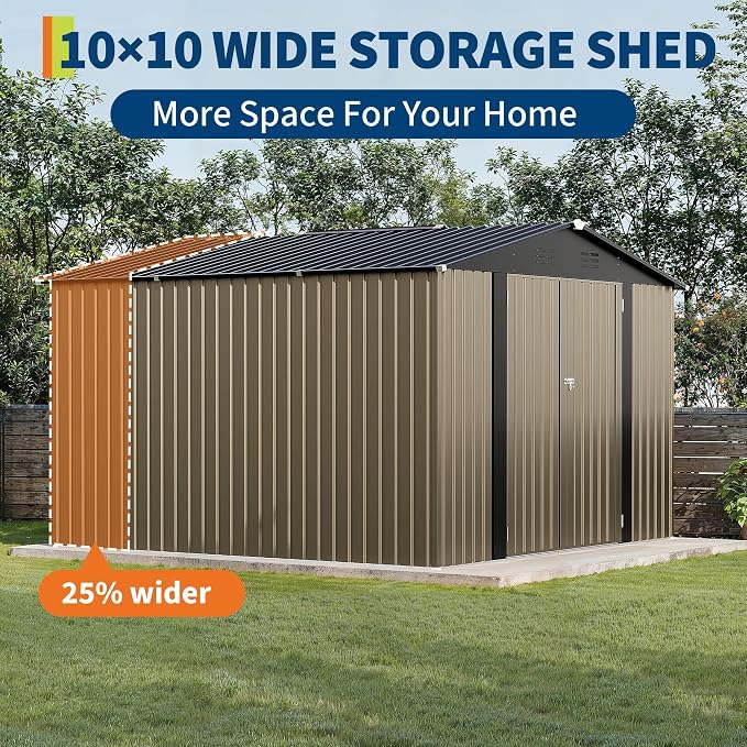 10 X 10 FT Outdoor Storage Shed,Metal Garden Sheds&Outdoor Storage, Lockable Gable Roof Garden Tool Shed, All-Weather Resistant Storage Unit for Bikes, Ladders, Patio Supplies & Garden Essentials - Image 2