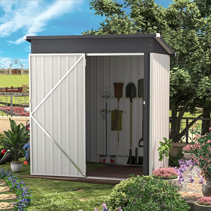 AECOJOY 5' x 3' Outdoor Storage Shed, Small Metal Shed with Lockable Door, Utility and Tool Storage for Garden, Backyard, Patio, Outside use in White - Image 2