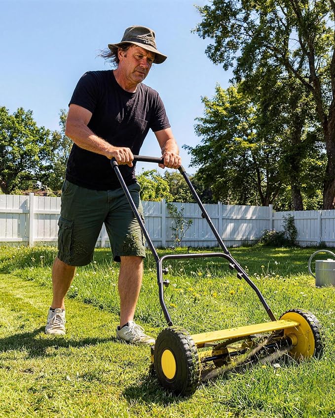 14" Hand Push Lawn Mower, 5-Blade Push Reel Lawn Mower with Adjustable Cutting Height, Quiet Eco-Friendly Manual Lawnmower for Home Garden - Image 7