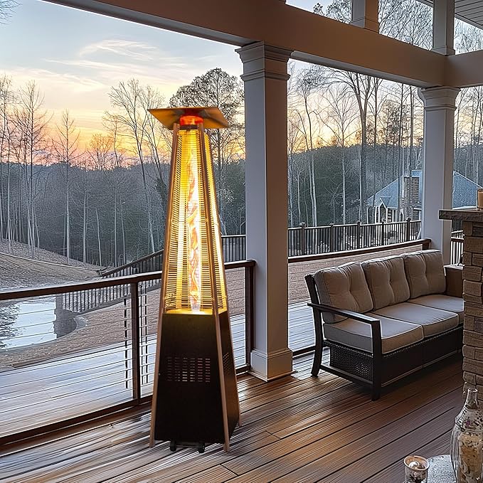 48,000 BTU Flame Pyramid Pool Heater, Triple Safety Protection with Patio Cover, Warm Glass Tube Portable Heater with Durable Wheels - Gray