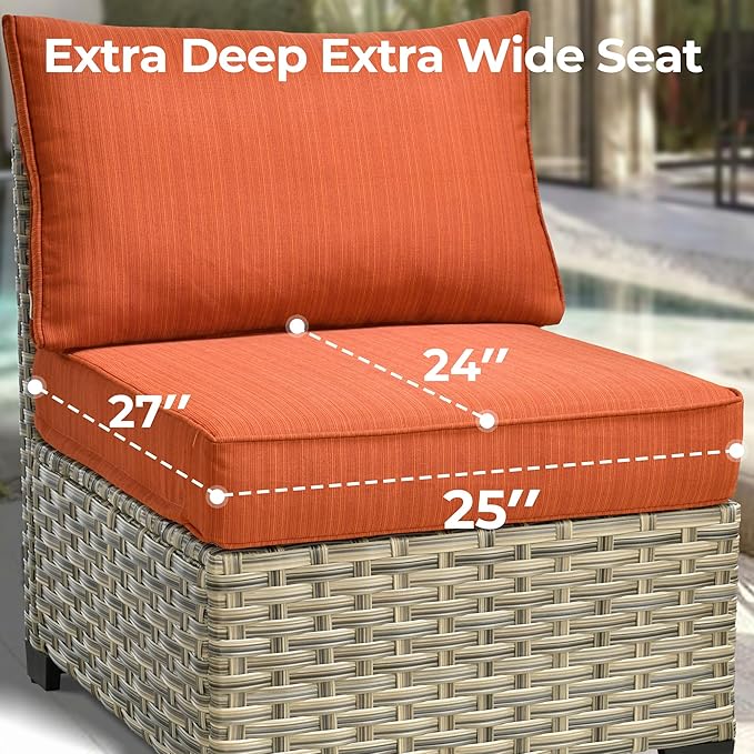 HOOOWOOO Outdoor Sectional Patio Furniture Set with Fire Pit Table,10 Pieces Wicker Conversation Sets L Shaped Couch,Extra Deep Out Door Sofa Outside Furniture with Swivel Chairs,Brick Red