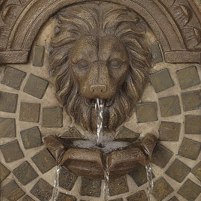 Royal Lions Head 51" High Large Italian Outdoor Decor Faux Stone Floor Fountain with Light Statue Waterfall Standing Tiered Water Feature for Outside Garden Patio Yard Backyard Porch - John Timberland