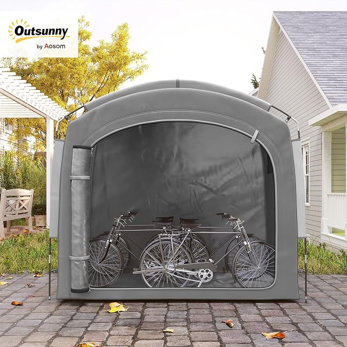 Outsunny Bike Storage Tent, Portable Bicycle Storage Shed, Waterproof Outdoor Bike Cover with 210D Oxford Fabric and Carry Bag for 3-4 Bikes, Lawn Mower, Garden Tools, Dark Gray - Image 2