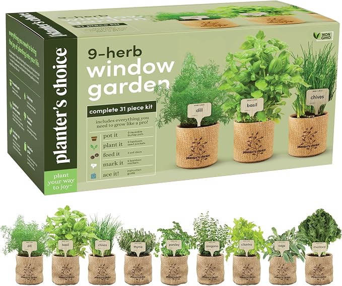 Planters' Choice 9 Herb Indoor Window Garden Kit - Mothers Day Gifts - House Plants Seeds - Best Unique Gift Ideas for Women, Mom, Friend, Her, Birthday, Housewarming, Mother - Live Plant Starter by Planters%27+Choice