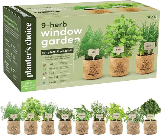 Planters' Choice 9 Herb Indoor Window Garden Kit - Mothers Day Gifts - House Plants Seeds - Best Unique Gift Ideas for Women, Mom, Friend, Her, Birthday, Housewarming, Mother - Live Plant Starter by Planters%27+Choice