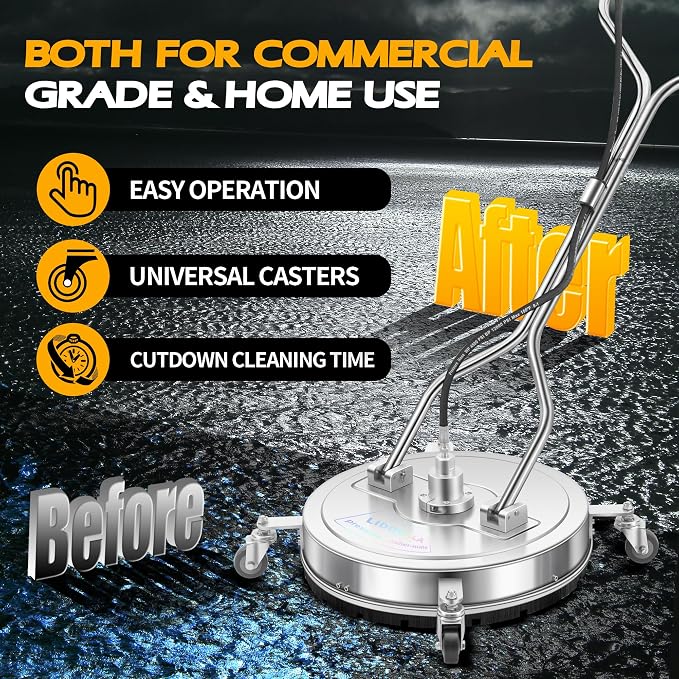20" Pressure Washer Surface Cleaner with 4 Wheels and Dual Handle, Power Washer Attachment for Cleaning Concrete, Patio, Sidewalk, Deck and Driveways - PWS 20 - Image 6