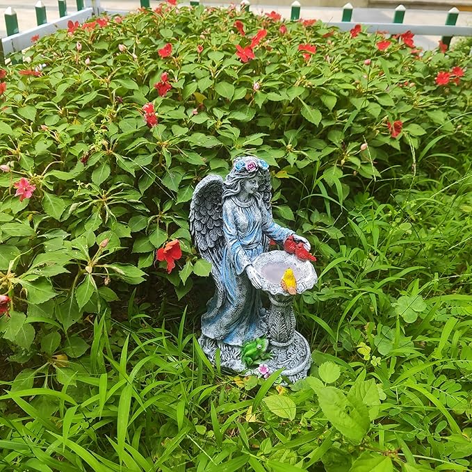 Mrocioa Solar Outdoor Garden Decor Angel Statue Light with Color Changing Birdbath, Waterproof Led Home Decor Figurine Lights for Yard Patio Front Porch, Housewarming Gifts for Easter Spring