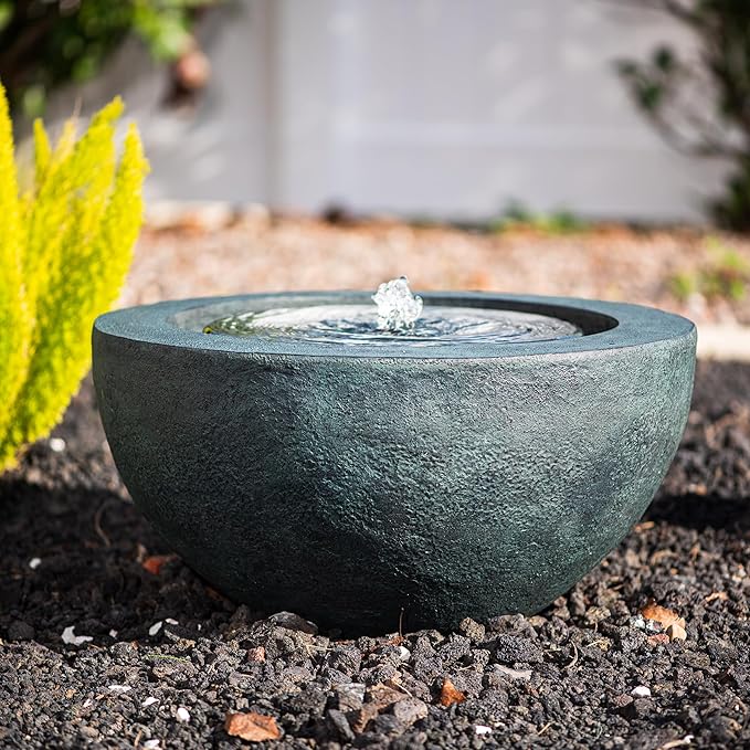 XBrand 19.8" W Round Sphere Water Fountain Indoor Outdoor with LED Light, Polyresin Bubbler Feature for Patio Garden Yard Home Décor, Dark Green