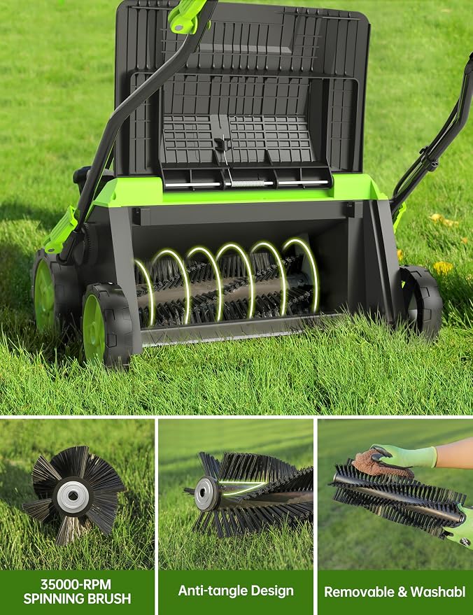 16” Artificial Turf Vacuum,1800w Grass Sweeper 15 Amp Lawn Sweeper Yard Power Brush with 45L Removable Leaf Collection Bag, Quick-Fold, Keeps Clear Sweepy Box - Image 4