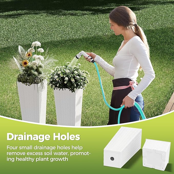 2 Pack Large Planters for Indoor Outdoor Plants, 24 inch Outdoor Planters for Porch with Drainage Holes, Plastic Planters for Outdoor Plants, Flower Pots for Large Plants, Trees, Patio, Garden, White