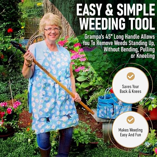 Grampa's Weeder - The Original Stand Up Weed Puller Tool with Long Handle - Made with Real Bamboo & 4-Claw Steel Head Design - Easily Remove Weeds Without Bending, Pulling, or Kneeling. - Image 5