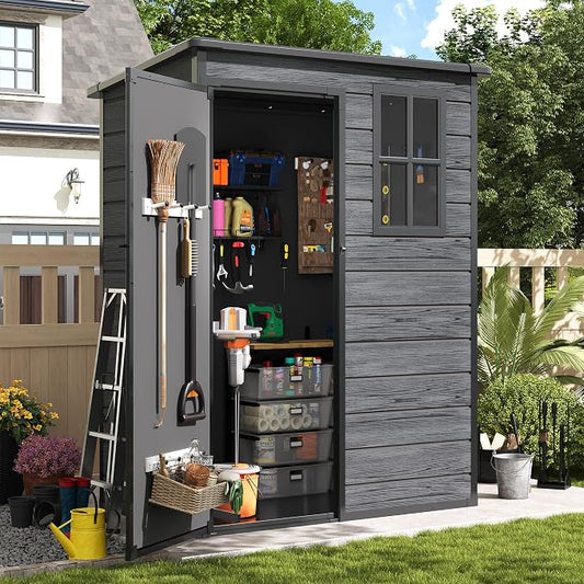 Amopatio Outdoor Storage Shed with Floor, 5x3 FT Lockable Plastic Tool Shed with Ventilation, Waterproof Resin Garden Sheds for Backyard, Patio, Lawn and Bike Dark Grey by Amopatio