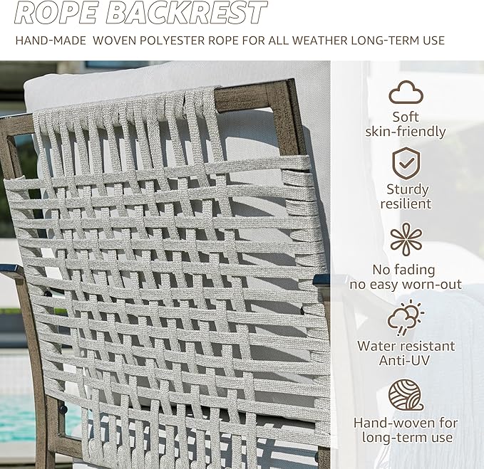 NATURAL EXPRESSIONS Patio Furniture Set,4 Piece Outdoor Conversation Metal Swivel Rocking Chairs Set with Hand-Woven Rope High Back,Sturdy Hand Brushed Wood Grain Finish Frame,6" Cushions for Yard