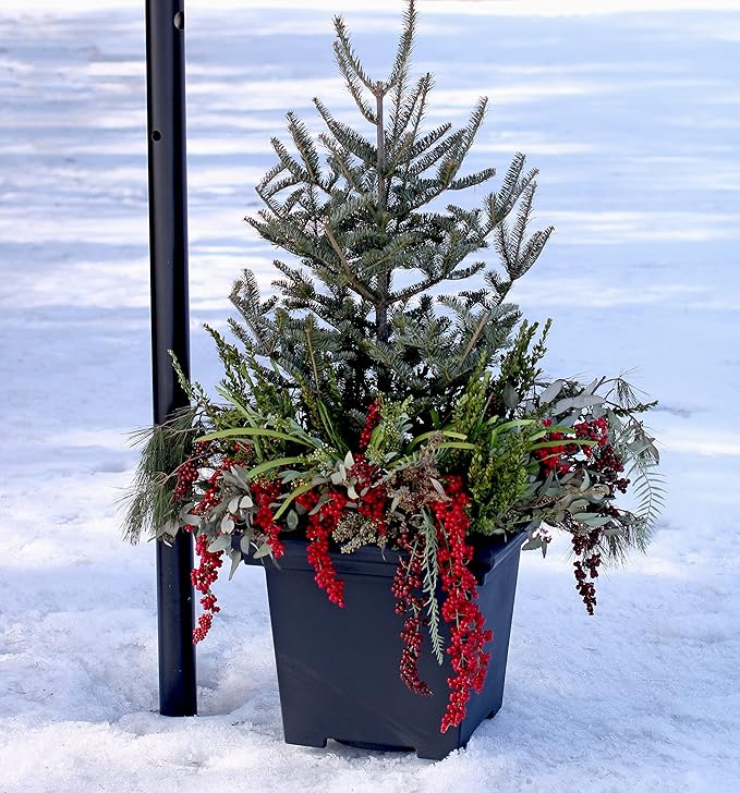 The HC Companies Terrazzo Square Plant Pot w/Drainage - Classic Planters for Outdoor Plants & Indoor Plants - Large UV-Resistant Plastic Pots for Plants (24”, Granite, Pack of 1)