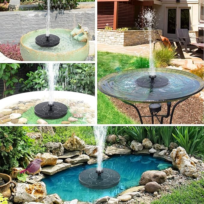 Mademax Solar Bird Bath Fountains, Upgrade 1.4W Solar Fountain Pump with 6 Nozzles, Free Standing Floating Solar Powered Water Fountain Pump for Bird Bath, Garden, Pond, Pool, Outdoor
