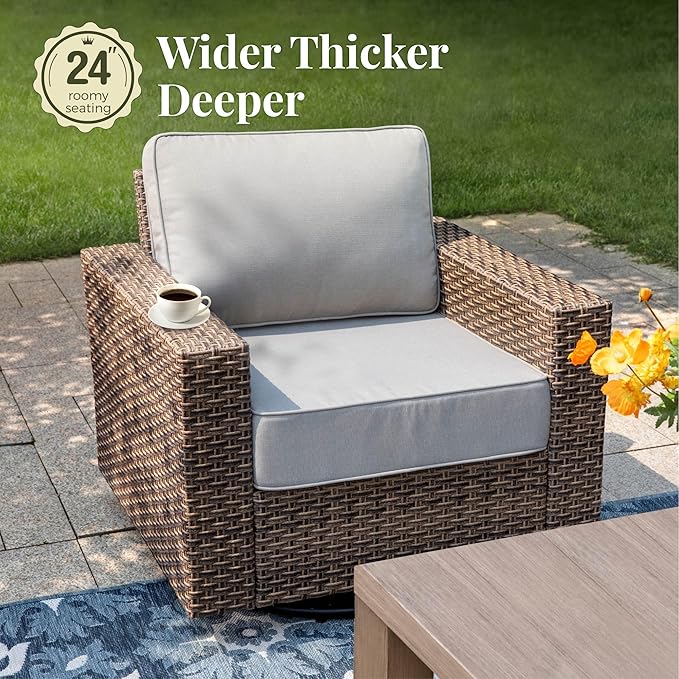 Patio Furniture Set, 6 Pieces Patio Conversation Set, Wicker Patio Furniture with 4 Swivel Chairs and 47'' Coffee Table, High Back Outdoor Conversation Set for Garden Backyard, Grey