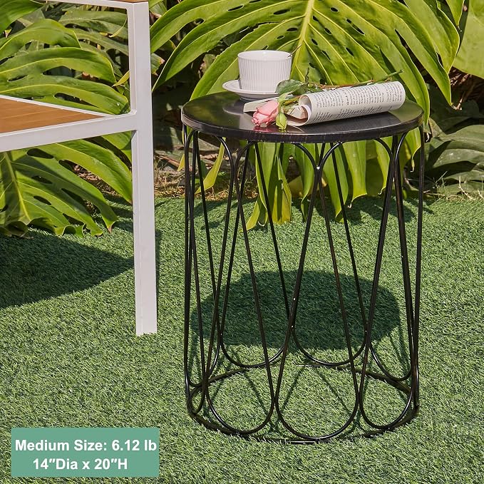 Y&M Set of 3 End Tables, Nesting Metal Round Coffee Table, Heavy Duty Metal Plant Stand Garden Stool, Outdoor Multifunctional Use Black with Bronze (Ship from US) - Image 3