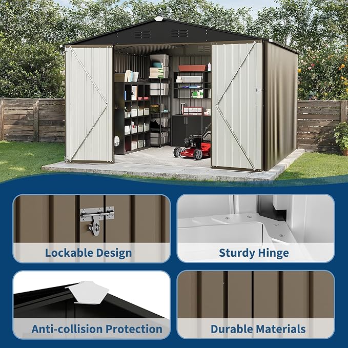 10 X 10 FT Outdoor Storage Shed,Metal Garden Sheds&Outdoor Storage, Lockable Gable Roof Garden Tool Shed, All-Weather Resistant Storage Unit for Bikes, Ladders, Patio Supplies & Garden Essentials - Image 4