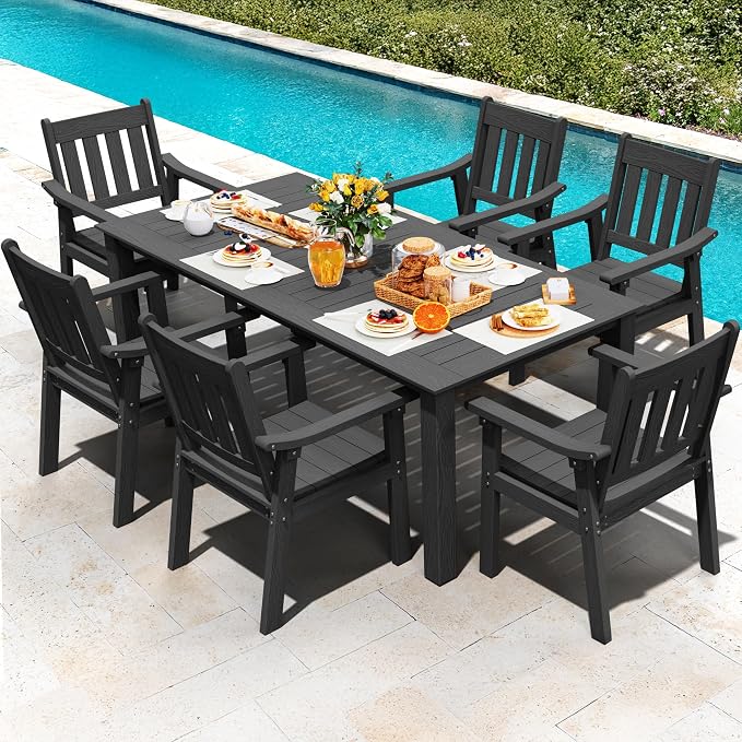 YEFU Outdoor Patio Chairs Set of 2: All Weather Outdoor Dining Chairs with Wide Curved Seat and Backrest - Plastic Patio Chairs for Outside Backyard/Garden/Pool/Porch/Deck 350lbs Capacity Black - Image 7