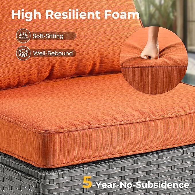 HOOOWOOO 10 Piece Patio Sectional Furniture Set with Fire Pit Table,Modern Wicker Outdoor Conversation Sofa Sets,Weather Resistant Modular L Shaped Outside Couch Swivel Chair Set(Orange Red)