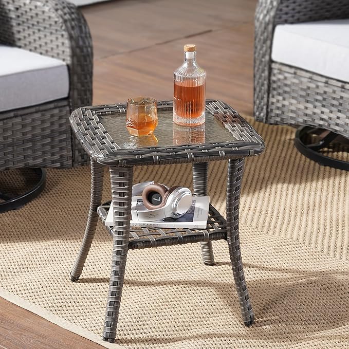 Wicker Rocking Chair Swivel Chairs - 3 Piece Rocker Glider Patio Chairs Set Rattan Rocking Chair for Outdoor Porch Deck Garden Backyard,Grey