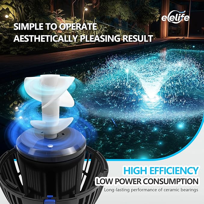 RGB Pond Fountain Aerator, 20000 GPH Floating Aerating Pump, 50ft Power Cord, Time Control, Perfect for Ponds & Lakes