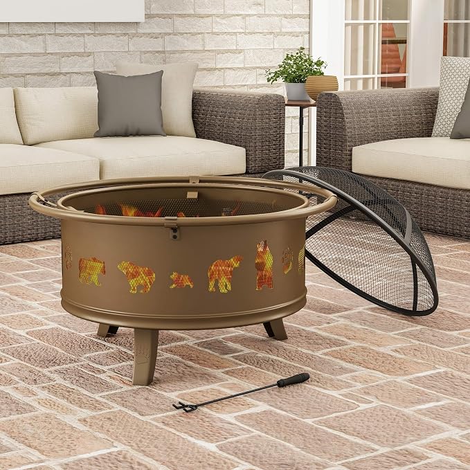 MISC 32" Wood Burning Outdoor Fire Pit with Bear Cutouts by - 32 X 25 Gold by Unknown