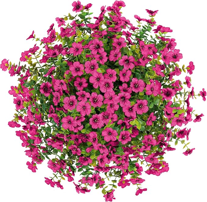 HyeFlora Artificial Fake Hanging Plants Flowers Basket for Outdoor Outside Porch Summer Decoration, Faux Silk Hotpink Dasiy UV Resistant Realistic in Planter for Home Patio Garden Yard - Image 6