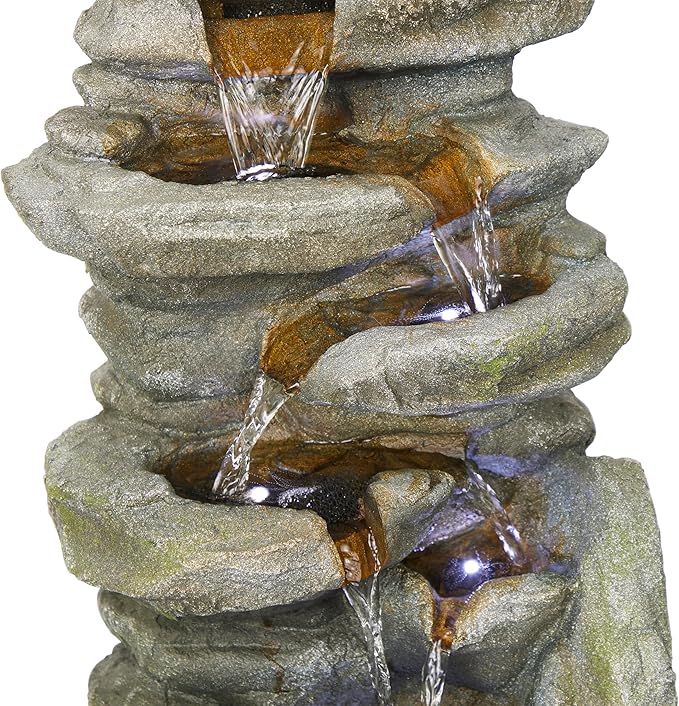 Alpine Corporation 24" H Outdoor Waterfall Floor Fountain with White LED Lights, Gray