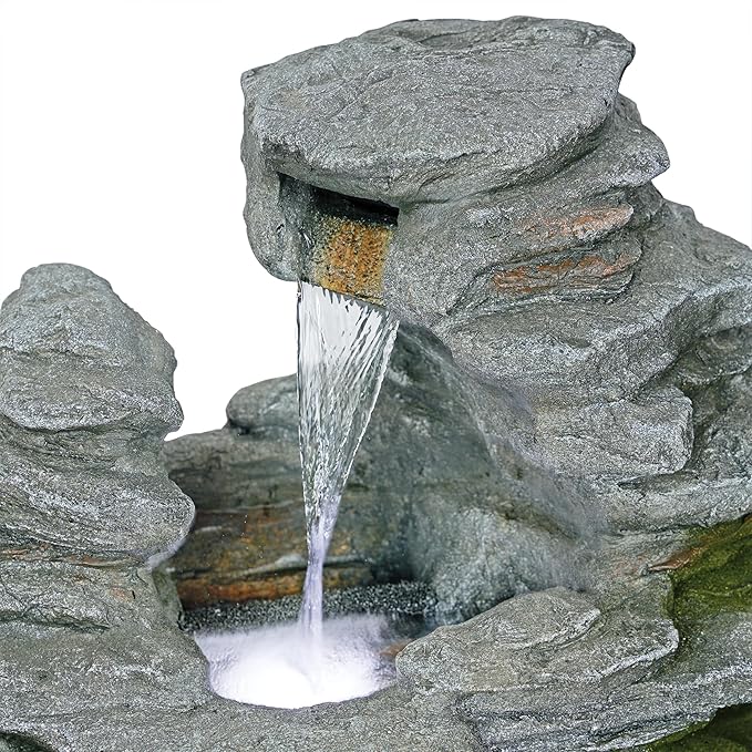 Alpine Corporation WIN1648 39" Stacked Stone Rainforest Fountain with Cool White LED Lights – Cascading Waterfall Feature for Garden, Patio, and Outdoor Décor