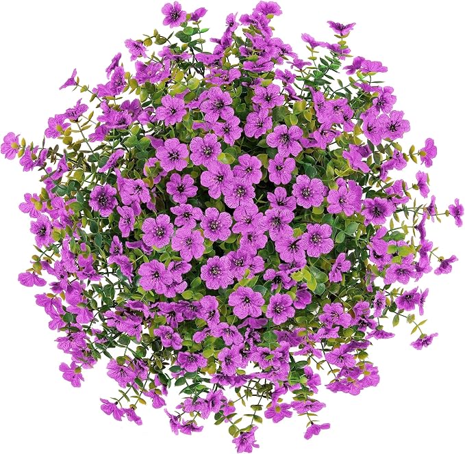 HyeFlora Artificial Fake Hanging Plants Flowers Basket for Outdoor Outside Porch Spring Decoration, Faux Silk Purple Daisy Realistic UV Resistant in Planter for Home Patio Balcony Garden Yard - Image 6