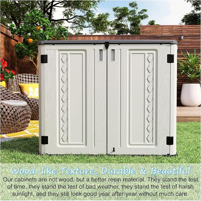 Mrosaa Sheds & Outdoor Storage, 34 Cu.ft Horizontal Storage Sheds Outdoor with Floor, Outdoor Storage Cabinet Waterproof for Garage Storage, Pool Storage, Bike Shed, Garden Shed - Image 3