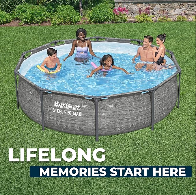 Bestway Steel Pro MAX 10' x 30" Above Ground Pool, Round Metal Frame Outdoor Swimming Pool Set with Filter Pump, Stacked Stone Print - Image 9