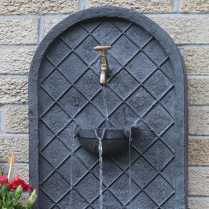 Sunnydaze 26" Outdoor Wall Water Fountain with Pump - Lead - Messina - Electric
