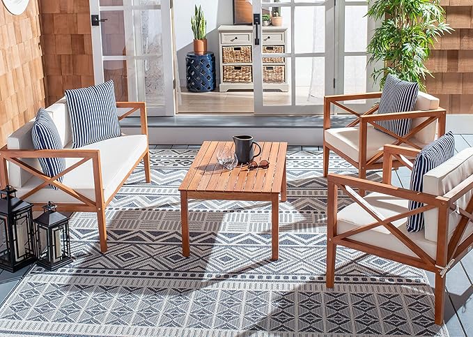 Safavieh Outdoor Nunzio Natural and Beige 4-Piece Patio Set (Pillows Included)