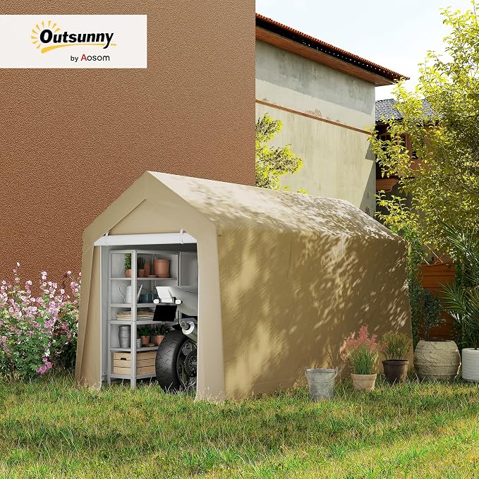 Outsunny 7' x 12' Portable Storage Shed Shelter, Heavy Duty Outdoor Shed, Waterproof Garden Storage Tent with Ventilation Window and Roll-up Zipper Door for Bike, Motorcycle, Garden Tools, Beige - Image 2