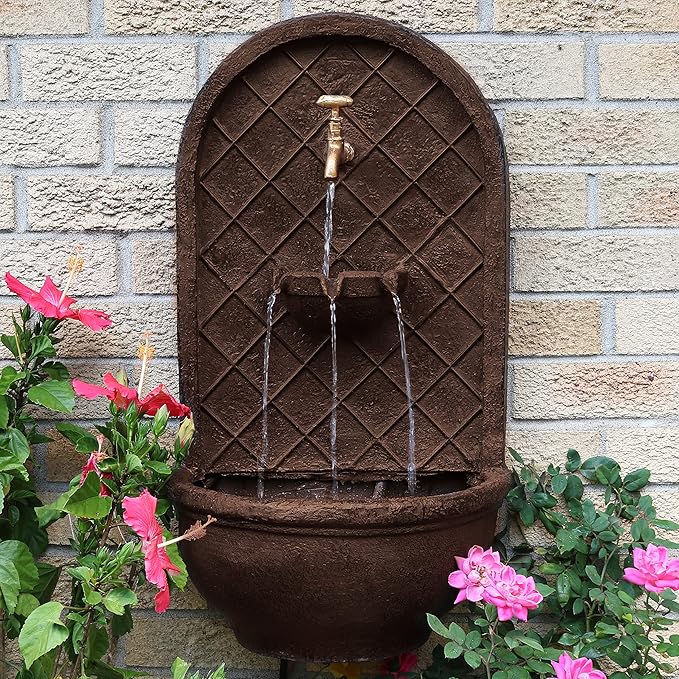 Sunnydaze 26" Outdoor Wall Water Fountain with Pump and Panel - Bronze - Messina - Solar-Powered