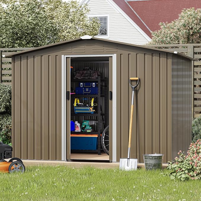 Kurapika Outdoor Storage Shed, 8x6FT Large Metal Tool House with Opening and Lockable Door, for Garden, Patio, Backyard, Lawn - Image 7