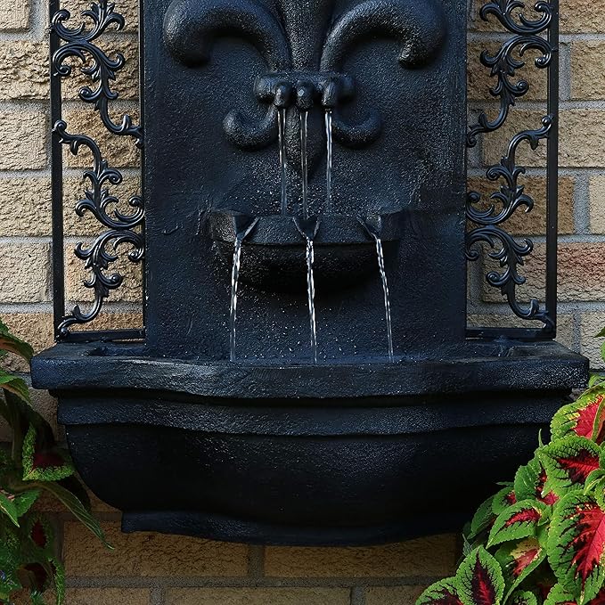 Sunnydaze 33" Outdoor Wall Water Fountain with Pump and Panel - Lead - French Lily - Solar-Powered