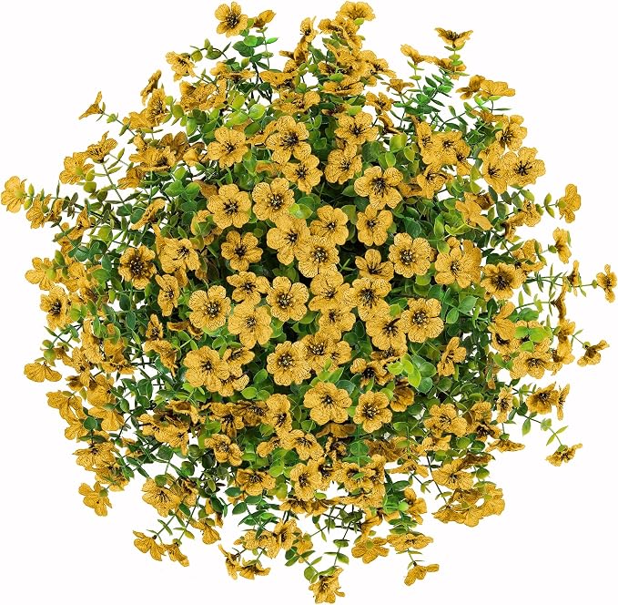 HyeFlora Artificial Fake Fall Hanging Mums Plants Flowers Basket for Outdoor, Autumn Faux Silk Yellow Daisy in Hang Planter Look Real UV Resistant for Porch Home Patio Balcony Yard Decor - Image 5