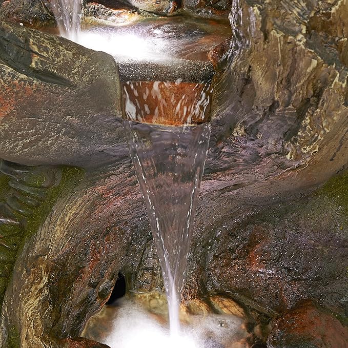 Alpine Corporation WIN1546 Outdoor Floor Rock/Tree Trunk Fountain w/LED Lights, Cascading Garden Water Fountain, 39" H, Gray