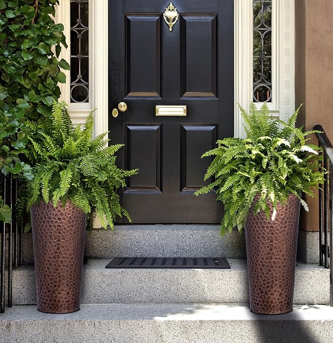 H Potter Tall Copper Planter Indoor Outdoor – 28” Antique Copper Hammered Metal Garden Planter with Insert & Drainage – Large Decorative Floor Planter for Entryway, Porch, Patio
