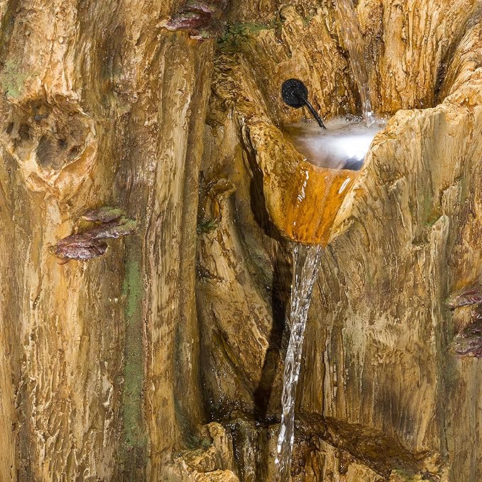Alpine Corporation 65" Tall Outdoor 4-Tier Cascading Tree Bark Water Fountain with LED Lights