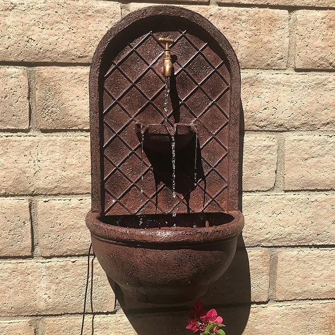 Sunnydaze 26" Outdoor Wall Water Fountain with Pump - Bronze - Messina - Electric