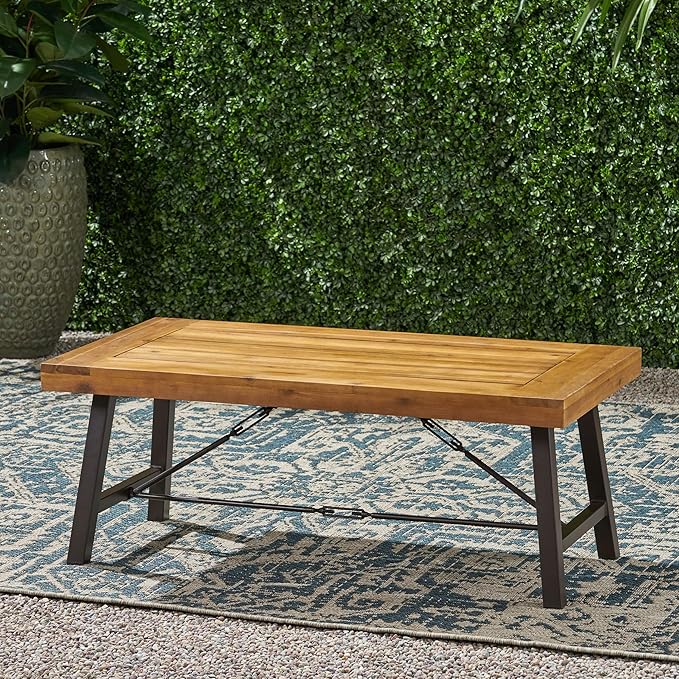 Christopher Knight Home Catriona Outdoor Acacia Wood Coffee Table, Teak Finish / Rustic Metal Brown and Black - Image 2
